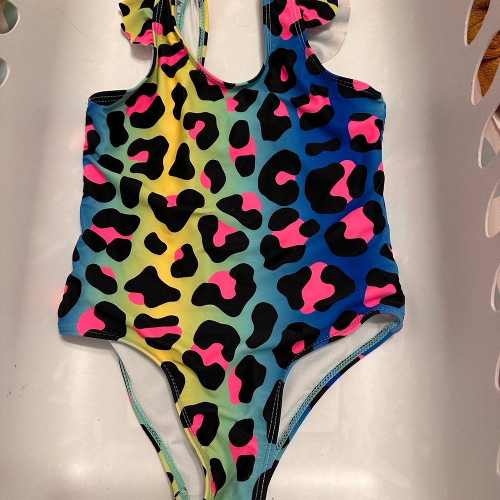 SHEIN Multicolor Leopard Print Kids Swim One Piece